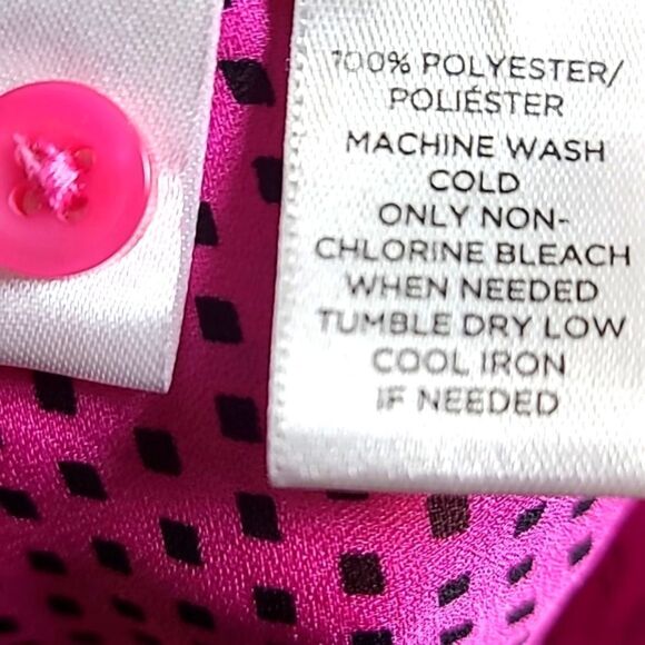 LOFT Pink & Black Polka-dot Sheer Blouse, Ruffled Hemline & Collar, Size Medium - Picture 11 of 11